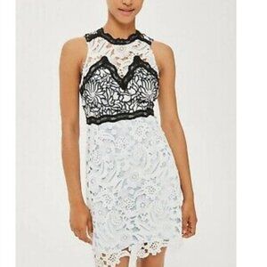 TOPSHOP Lace Mini Dress White Baby Blue size 4